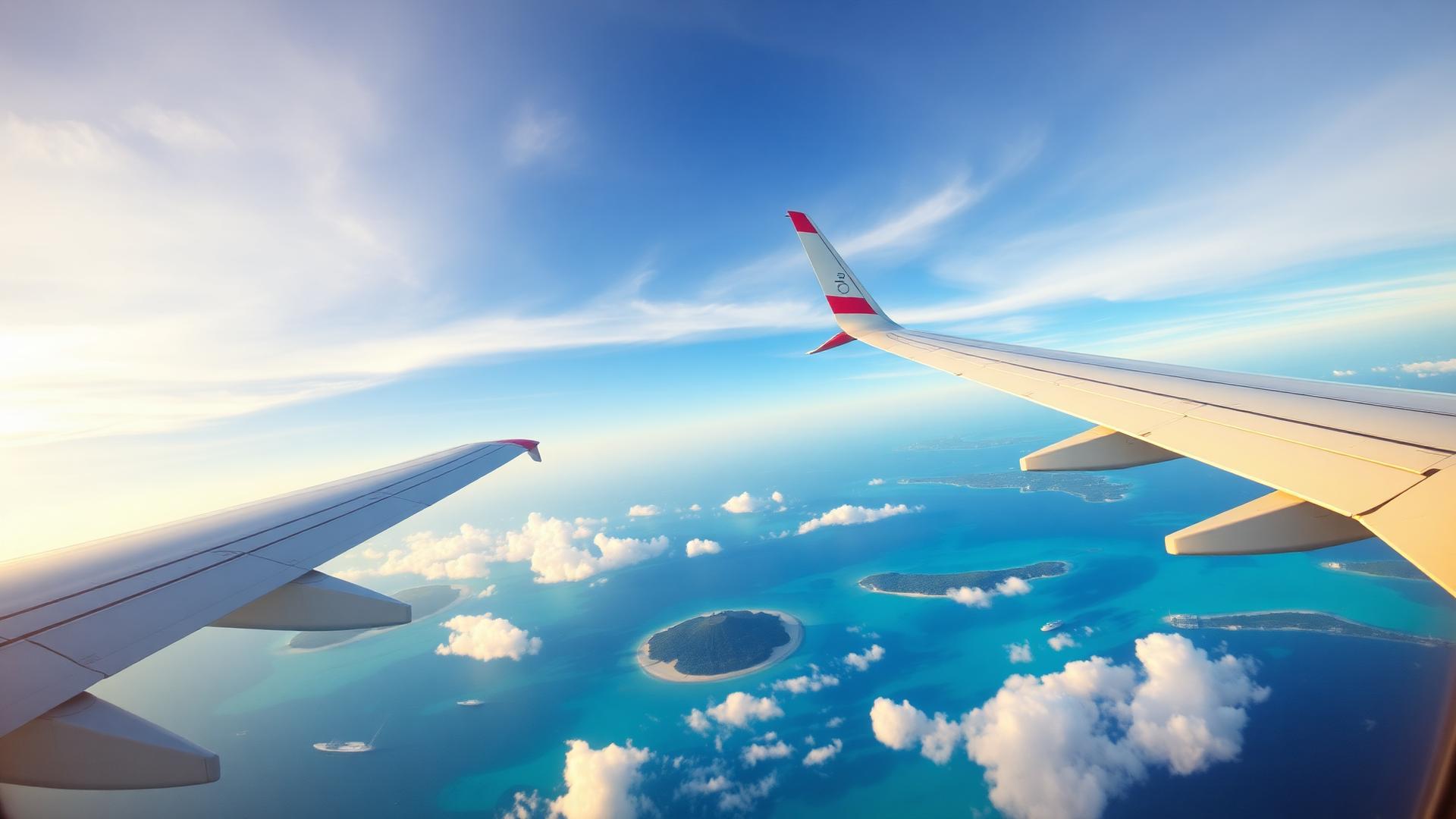 View over tropical islands from an airplane