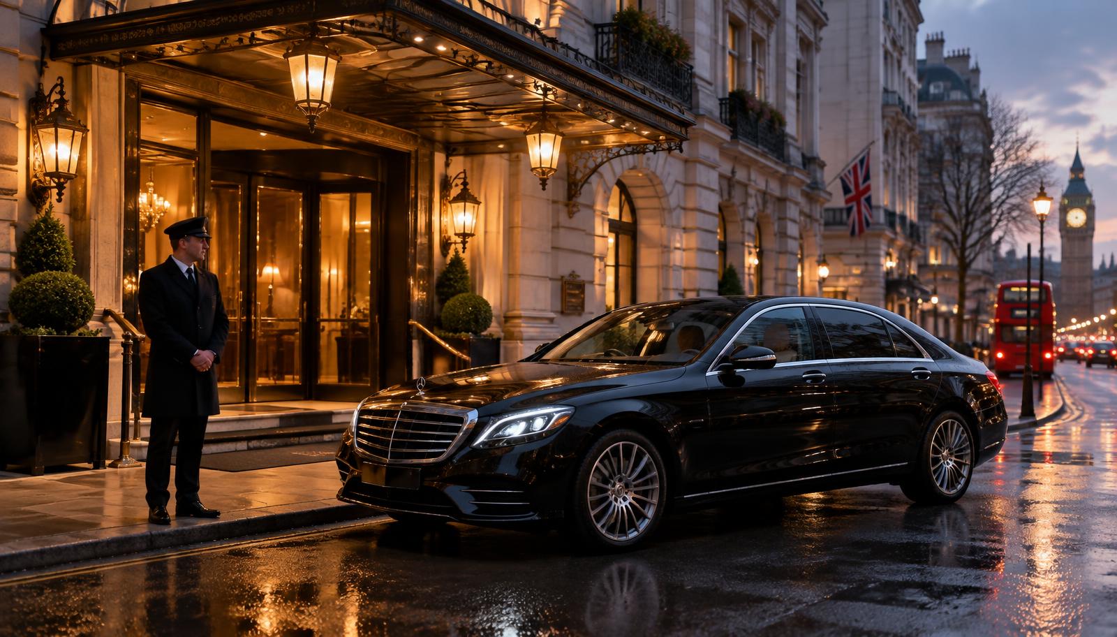 Chauffeur car waiting outside a hotel